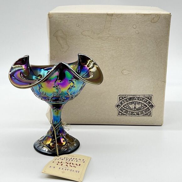 Fenton Spanish Lace Compote Amethyst Iridescent Carnival Glass 6.5" Tall-NOS/NWT - Picture 1 of 13